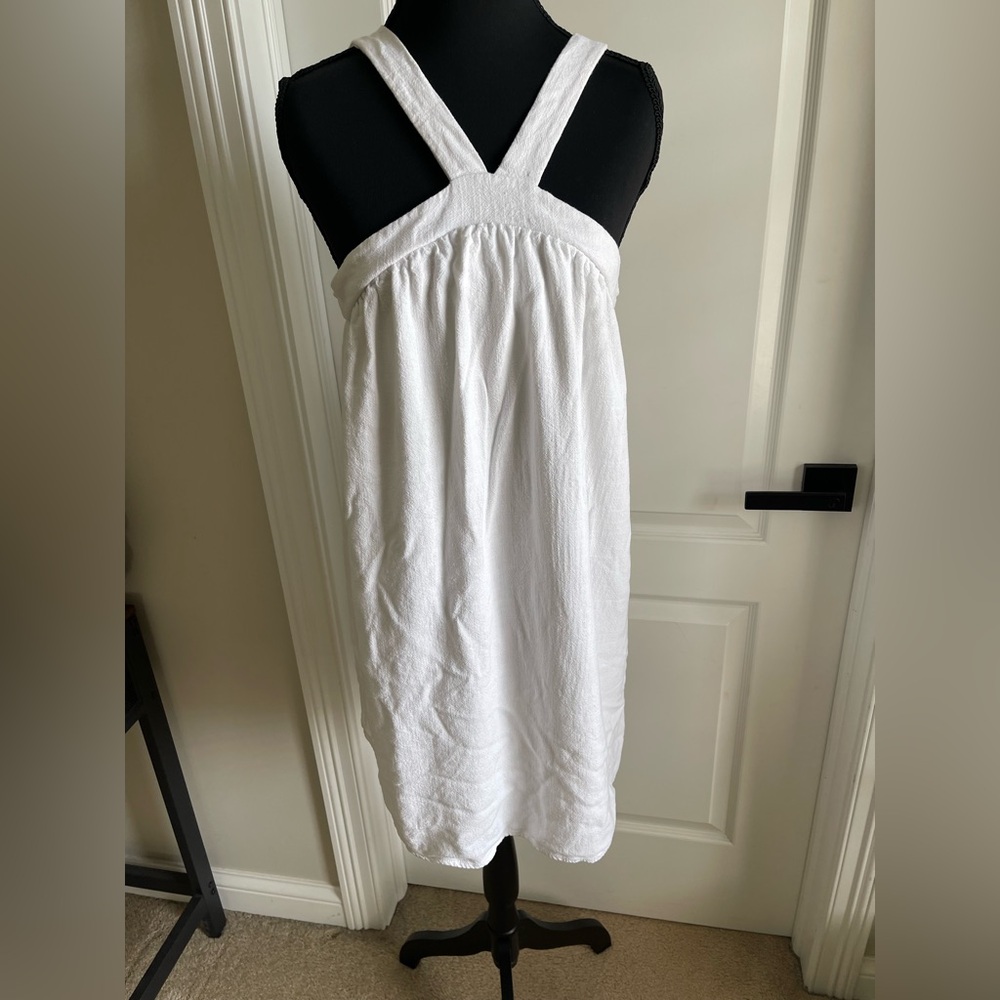 Chrysanthemum White Sleeveless Front Cross Strap Mini Dress Summer Sundress